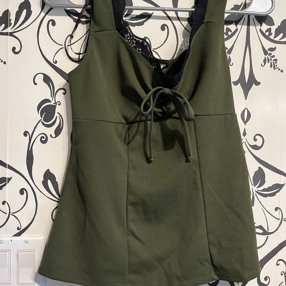 Wrapper Olive Green Lace-Trim Tie-Front Camisole